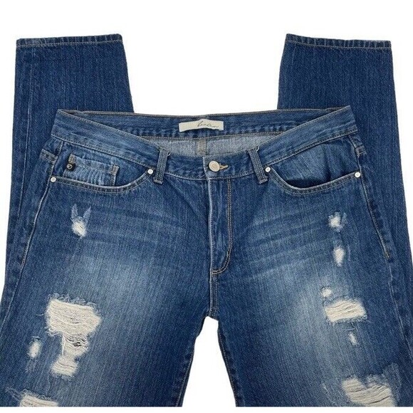 KANCAN Boyfriend Distressed Mid Rise Medium Wash Ripped Denim Jeans 11/29 EUC - Picture 1 of 12